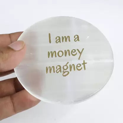 100% Natural Selenite Coaster 'I am a Money Magnet'-Positive Affirmation Charging Plate!