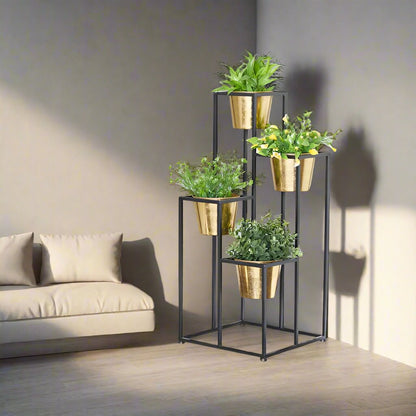 4 Tier Square Planter Stand with Pots