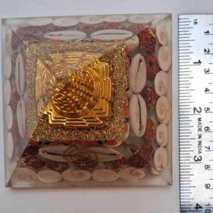 Shree Yantra Gomti Chakra Orgone Pyramid -  For Wealth, Financial Stability and Prosperity