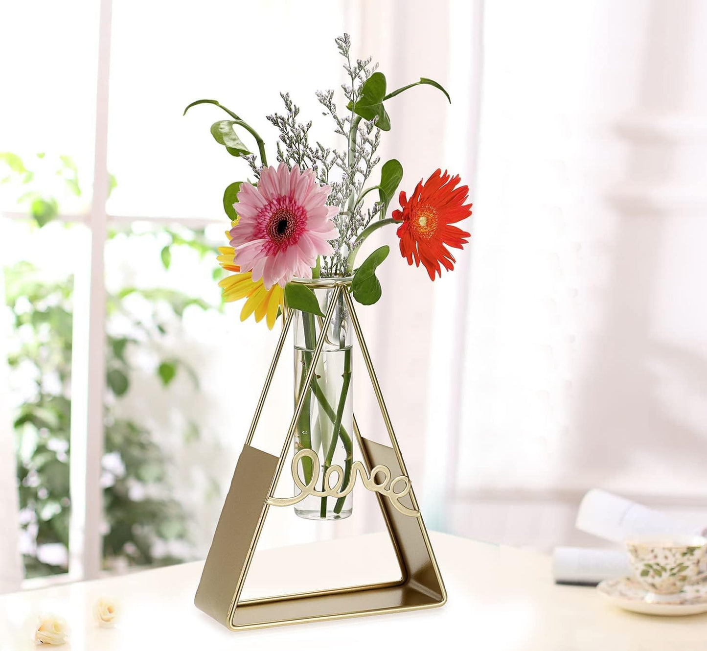 Metal Holder Glass Test Tube Vase Pot for Flower Plants Home Decor Office