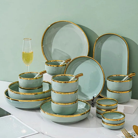 27 pcs Ceramic Green Dinnerware Set