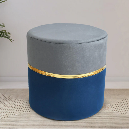 Pluto Fabric Pouffe in Grey & Blue Colour