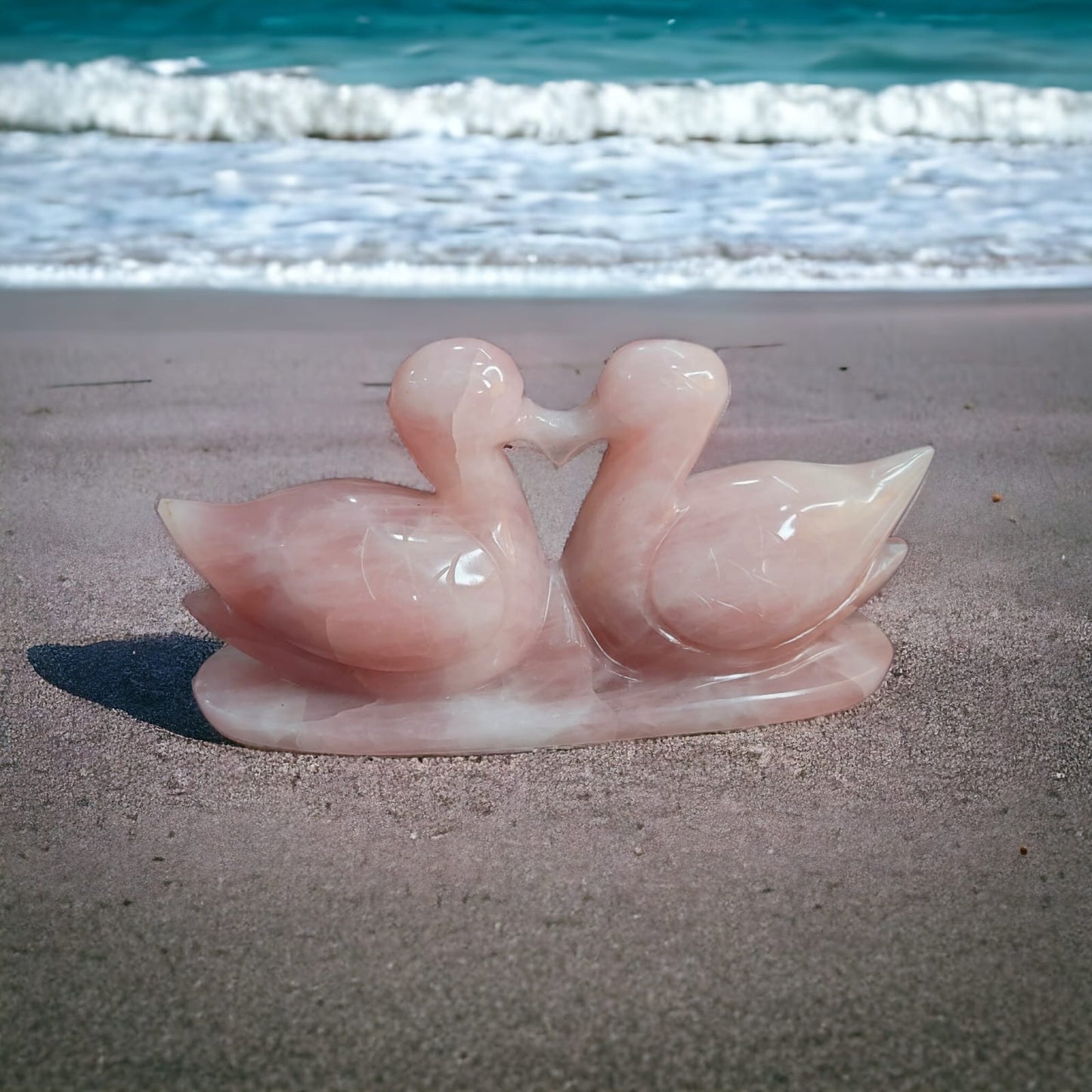 Rose Quartz Swan Duck Pair, Stone for Love, Relationship, Self