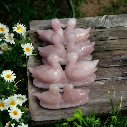 Rose Quartz Swan Duck Pair, Stone for Love, Relationship, Self