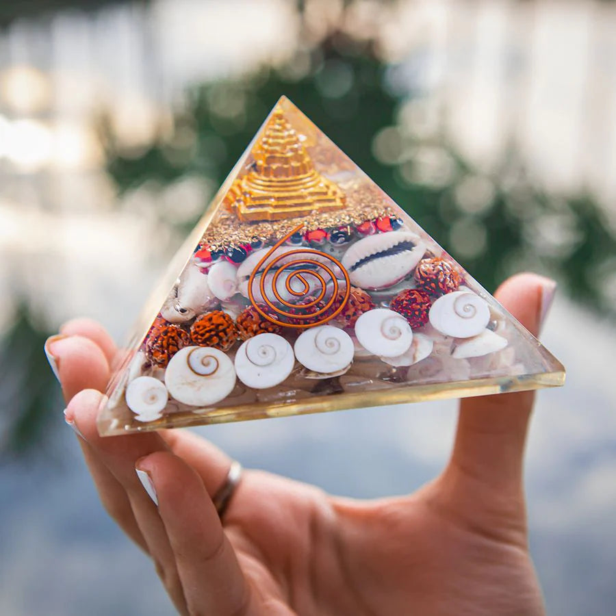 Shree Yantra Gomti Chakra Orgone Pyramid -  For Wealth, Financial Stability and Prosperity