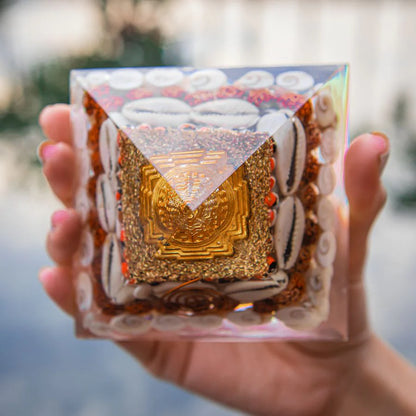 Shree Yantra Gomti Chakra Orgone Pyramid -  For Wealth, Financial Stability and Prosperity