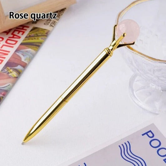 Rose Quartz Pen - Elegant Writing Instrument with Gemstone Accent