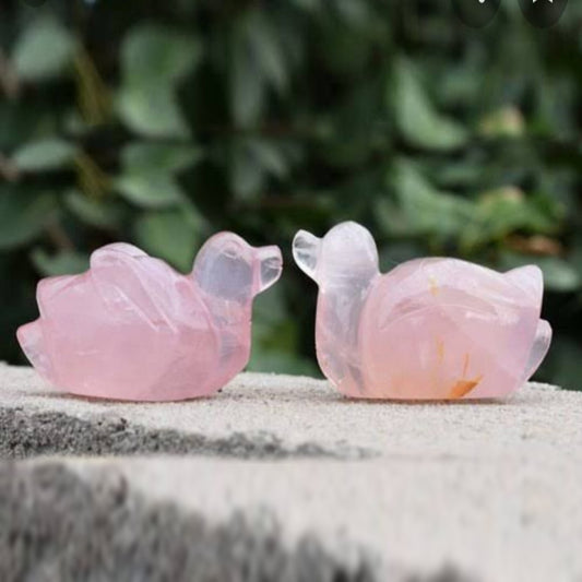 Rose Quartz Swan Duck Love Pair