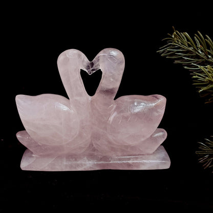 Rose Quartz Swan Duck Pair, Stone for Love, Relationship, Self