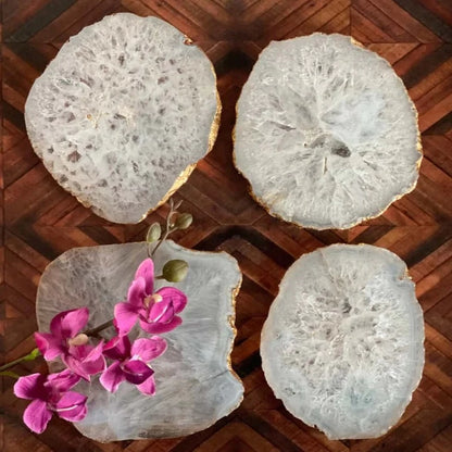 Agate Gem Therapy White Coasters - Set of 4