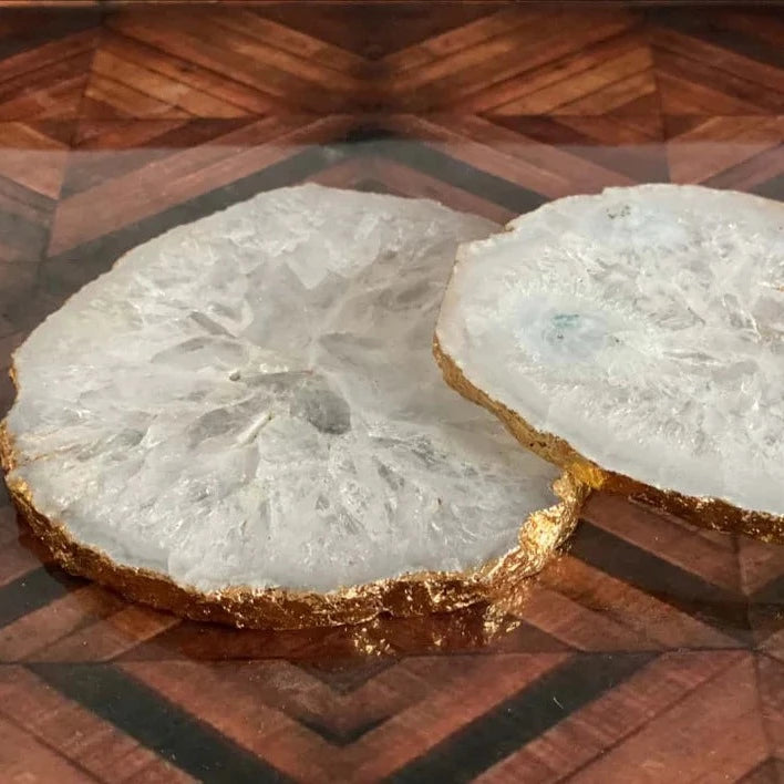 Agate Gem Therapy White Coasters - Set of 4