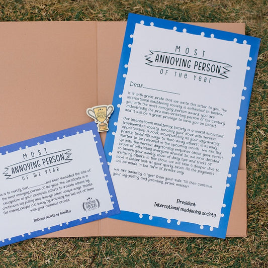 Most Annoying Person Certificate - Fun Certificate for your loved one!