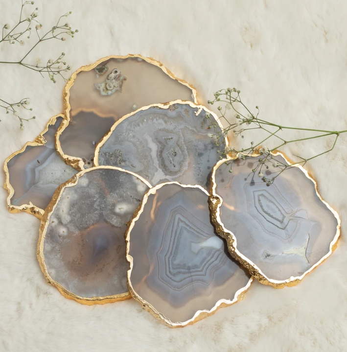 Grey Agate Handcrafted Luxury Coasters - Gem Therapy(Set Of 4)