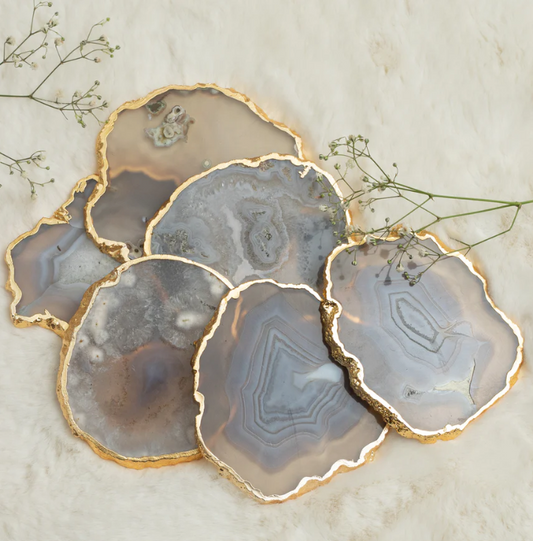 Grey Agate Handcrafted Luxury Coasters - Gem Therapy(Set Of 4)