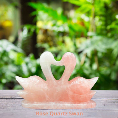 Rose Quartz Swan Duck Pair, Stone for Love, Relationship, Self