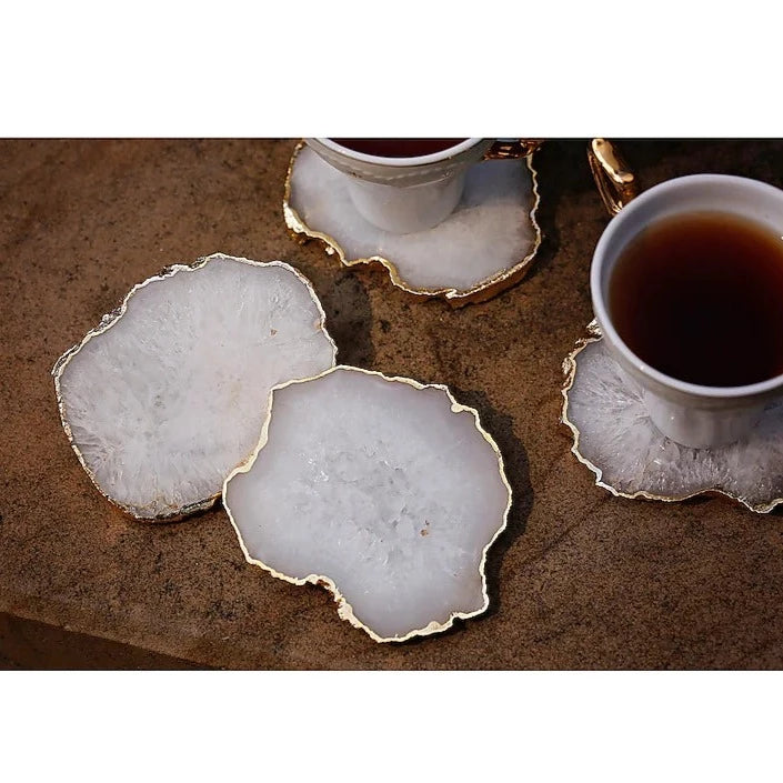 Agate Gem Therapy White Coasters - Set of 4