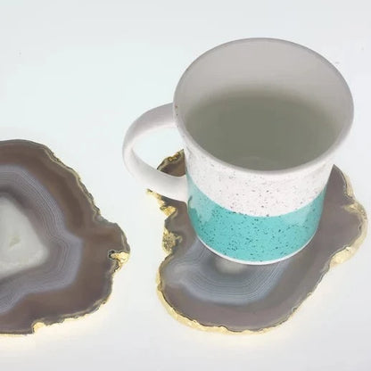 Grey Agate Handcrafted Luxury Coasters - Gem Therapy(Set Of 4)