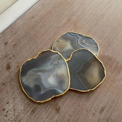 Grey Agate Handcrafted Luxury Coasters - Gem Therapy(Set Of 4)