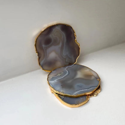 Grey Agate Handcrafted Luxury Coasters - Gem Therapy(Set Of 4)