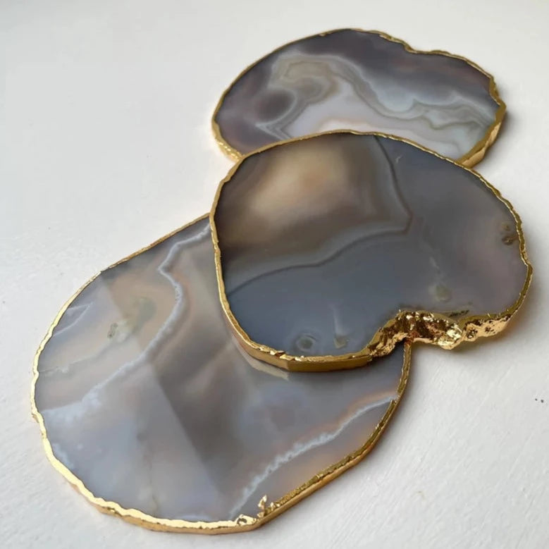 Grey Agate Handcrafted Luxury Coasters - Gem Therapy(Set Of 4)