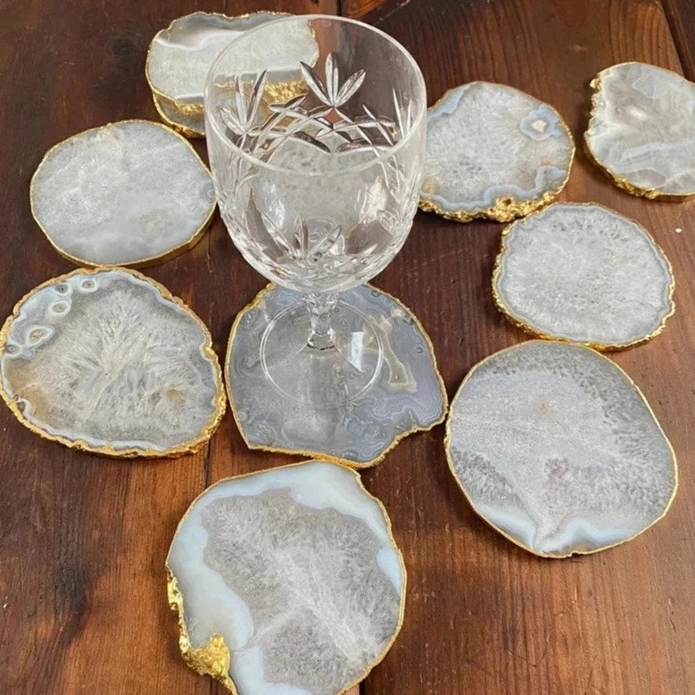 Agate Gem Therapy White Coasters - Set of 4