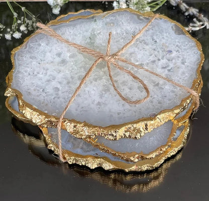 Agate Gem Therapy White Coasters - Set of 4