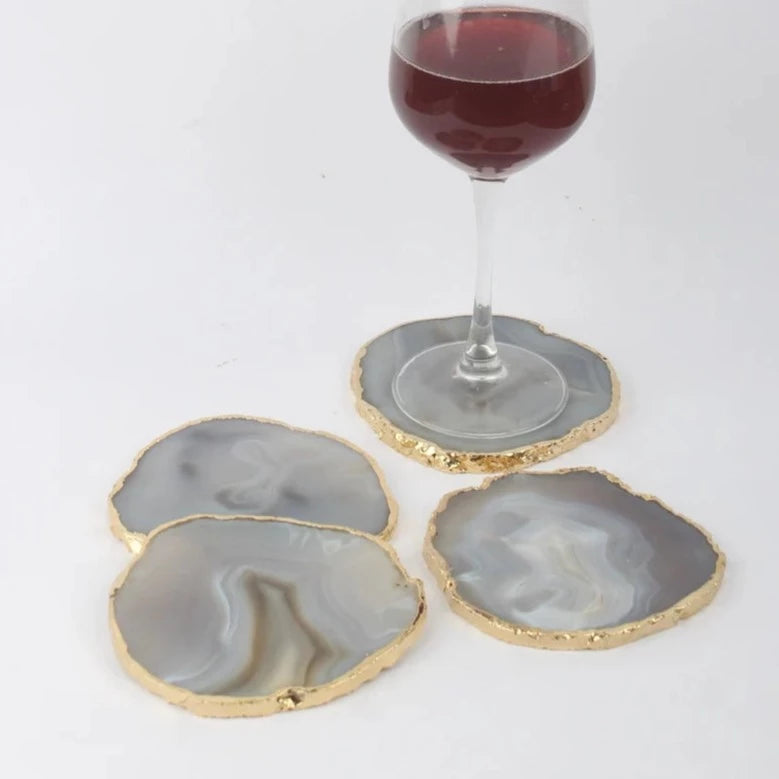 Grey Agate Handcrafted Luxury Coasters - Gem Therapy(Set Of 4)