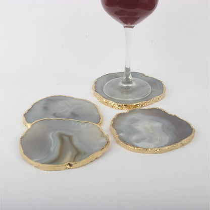 Grey Agate Handcrafted Luxury Coasters - Gem Therapy(Set Of 4)