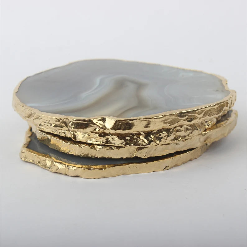 Grey Agate Handcrafted Luxury Coasters - Gem Therapy(Set Of 4)