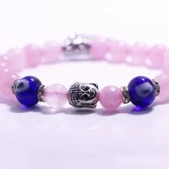 Rose Quartz & Evil Eye Beads with Buddha & Tree of Life Charm - Natural Stone for Love, Emotional Healing, Energy Stone for the heart!